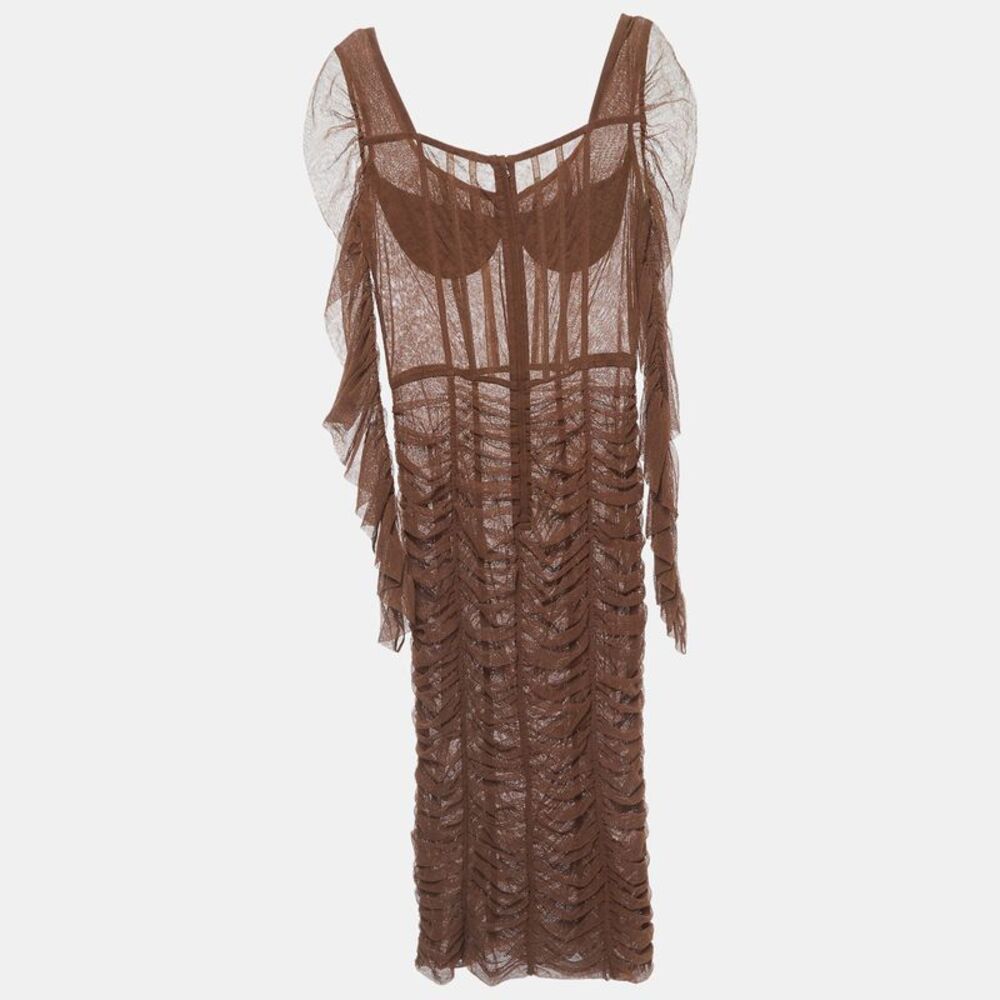 Dolce & Gabbana Brown Tulle Ruched Long Dress L - Picture 2 of 7